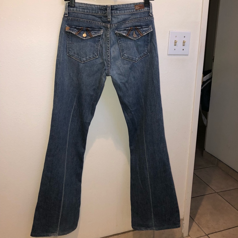 Paige “Fairfax” Leather Trim Bootcut Jeans Size 28